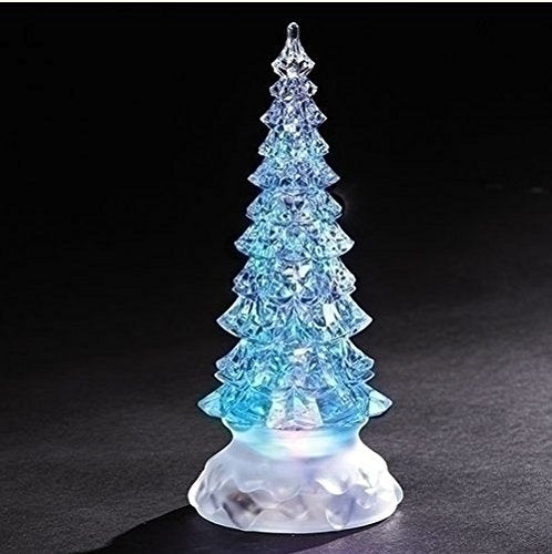 Holiday Pine Tree Multicolored Light Up Glitter Confetti Swirl 8.5 Inch Acrylic Tabletop Figurine