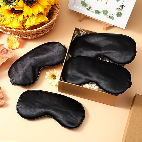 4 Silk Sleep Mask Smooth Soft Eye Mask Eye Mask with Adjustable Shoulder Strap Eye Mask Sleep Shading Travel Relaxation (Black)