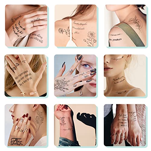 Waterproof Temporary Tattoos - 90 Sheets with Quotes & Flowers