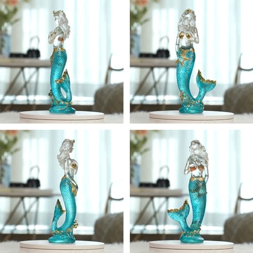 SEINHIJO Mermaid Statue Decor Modern Sculpture Figurine Home Gifts Table Centerpiece Crafts Polyresin Arts 9.8inch