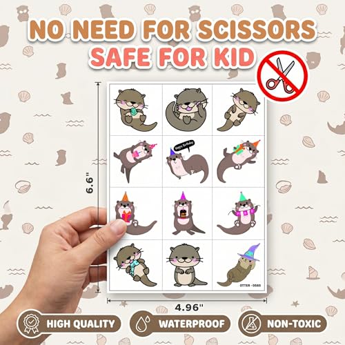 96 PCS Otter Temporary Tattoos - Pre-cut Party Favors