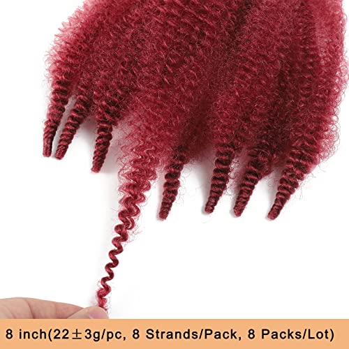 8 Packs Springy Afro Twist Hair 8 inch BUG, Pre Separated Kinky Marley Twist Braiding Hair Soft Synthetic Locs Crochet Hair Pre Fluffed Spring Twist Marley Hair Extensions for Black Women