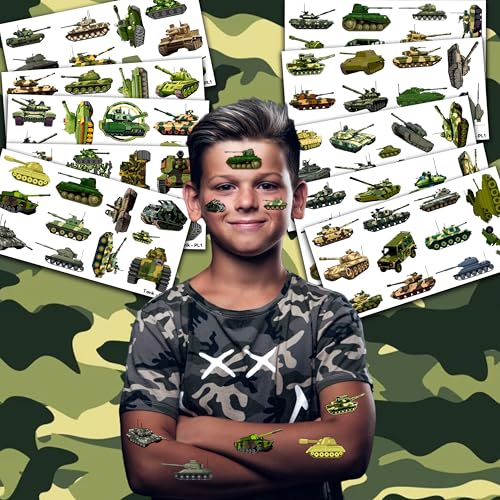 100 PCS Military Tank Temporary Tattoos for Kids