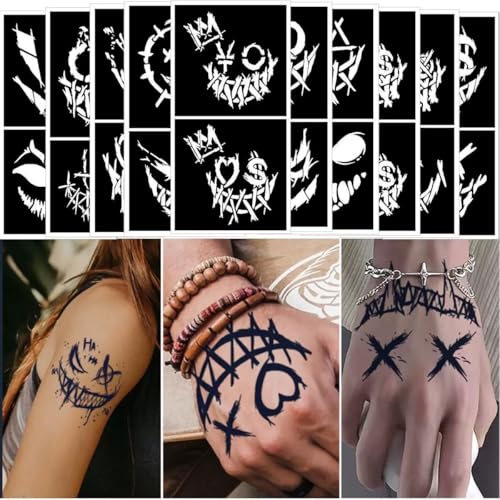 Brown Temporary Tattoo Stencils Kit - 4 Pcs Brown Tattoo Cones with 1Pcs Outline Pen |Tattoo Stencils Kit Includes Reusable Stencil Designs | DIY Body Art for Kids & Adults Party Gifts