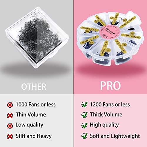 PRO LASHBEAUTY 1200 Fans Premade Volume Lash Extension Mixed Tray 5D-14D Handmade Lashes Bulk Soft Pointed Fans Black Nylon False Eyelashes