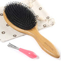 Boar Bristle Hair Brush with Bamboo Paddle & Massage Cushion