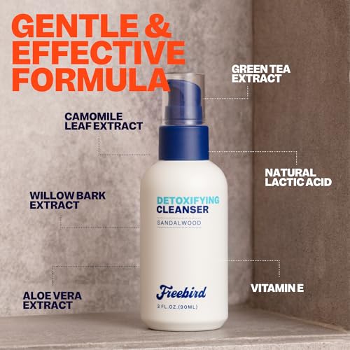 Freebird Daily Body & Face Cleanser for Men, Detoxifying Skin Cleanser with Vitamin E and Salicylic Acid, Gentle Exfoliating Wash, Paraben-Free, Vegan, 3 Fl Oz (90 mL)