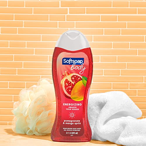 Softsoap Body Wash, Pomegranate & Mango Spritz Body Wash, 20 Fl Oz & Body Wash, Coconut Butter Scrub, Exfoliating Body Wash, 20 Ounce, 4 Pack