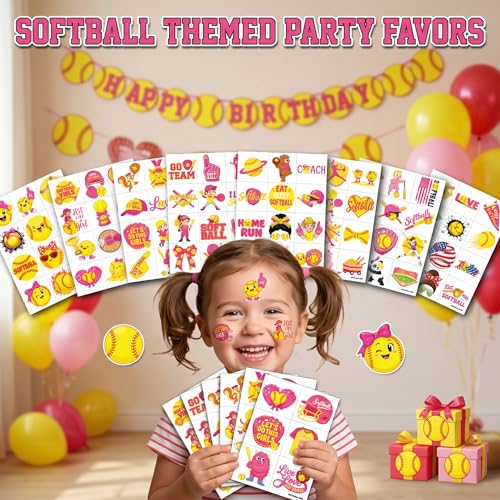 96PCS Softball Temporary Tattoos for Kids - Waterproof Sports Party Favors