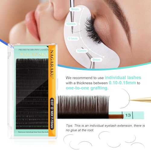 NAGARAKU Individual Lash Extensions 0.15D 7-15mm Mix Dark Brown