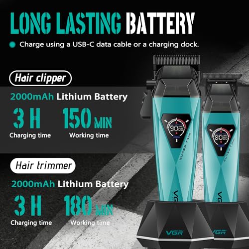 VGR 877S3 Professional Hair Clippers for Men with LED Display