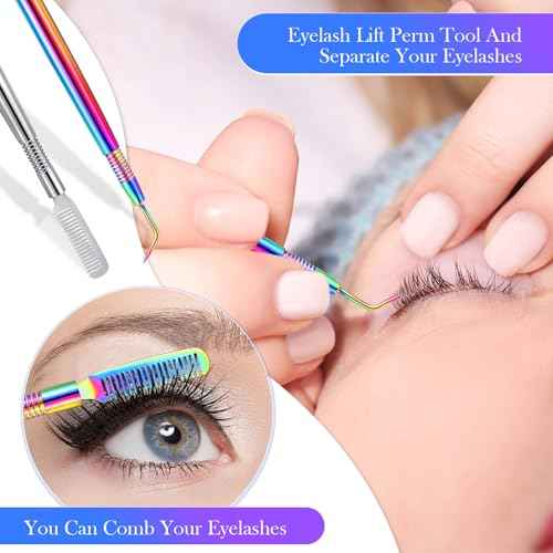 Chumia 2 Pieces 2 in 1 Lash Lift Tool Eyelash Separator Tool with Comb Stainless Steel Metal Lash Perm Lift Rods for Eyelash Eyebrow Comb Perming Tinting Curling Extension Supplies(Multi Color,Silver)
