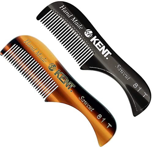 Kent A 81T Bundle X-Small Gentleman's Beard and Mustache Pocket Comb, Fine Toothed Pocket Size for Facial Hair Grooming and Styling. Saw-cut of Cellulose Acetate, Hand Polished. Hand-Made in England