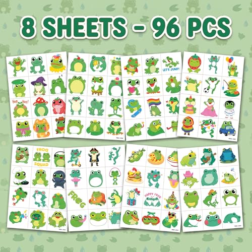 96 Pack Green Frog Temporary Tattoos for Kids
