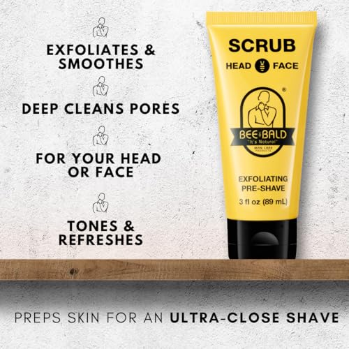 Bee Bald SCRUB Exfoliating Pre-Shave for Deep Cleans & Removing Pore Clogging Dirt, Oil & Dry Flaky Skin. Prepares You For a ¡®Super Close Shave¡¯, 3 Fl Oz