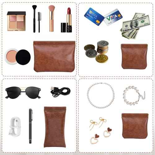 3PCS Pouchic Snap Closure Pouches, Pu Leather Small Makeup Bag for Purse Mini Cosmetic Bags for Travel Makeup Pouch Purse for Women Three Sizes Coin Purses Organizer Storage Pouch(Brown)