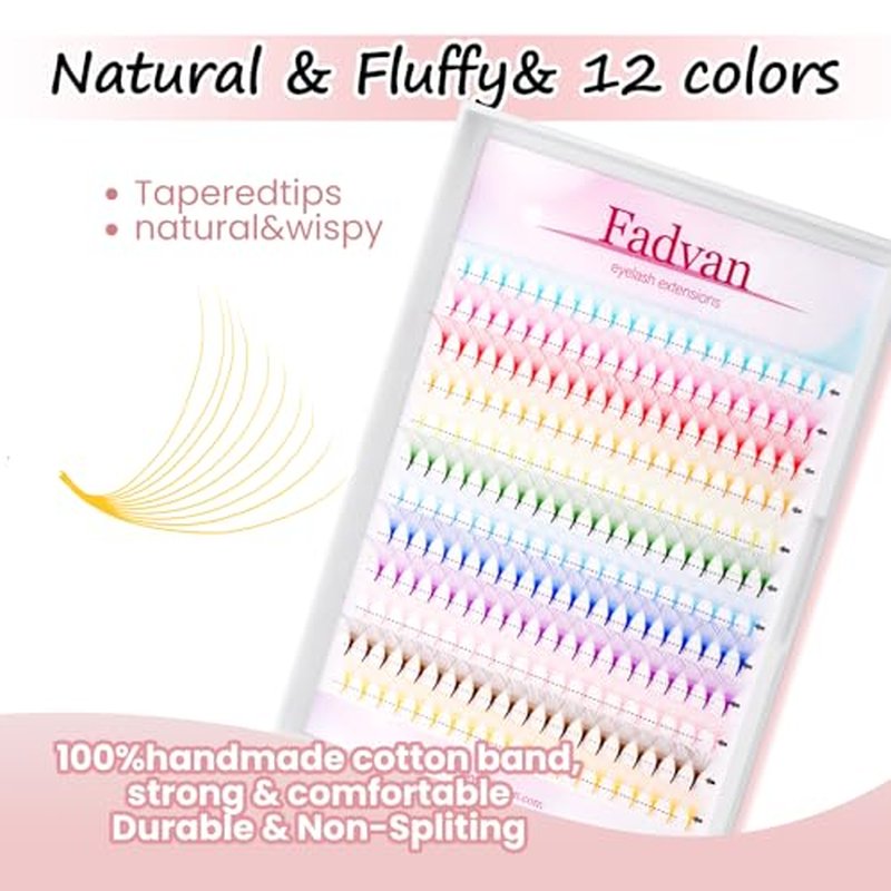 FADVAN Colored Lash Extensions lashes 240pcs 12 Color Premade Fans 10D 13mm 0.07D Curl Professional Eyelash Extensions (12 Colors, 0.07D, 13mm)