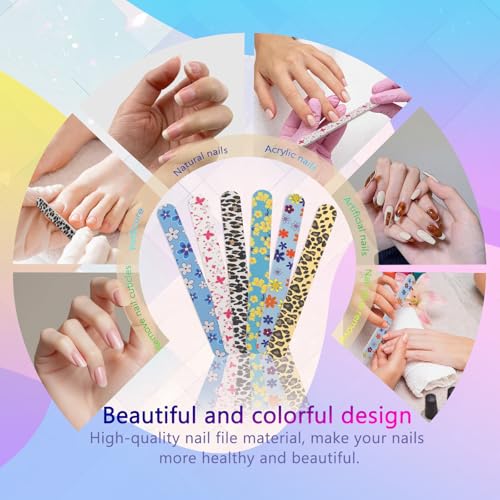 12-Pack Colorful Double-Sided Nail Files 100/180 Grit Manicure Pedicure Tools
