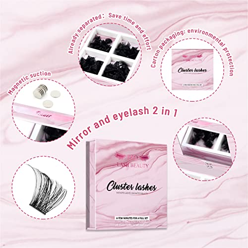 Lash Clusters 180 Pcs Cluster Lashes DIY Individual Lashes Fluffy Cluster Eyelash Extension Eyelash and Mirror 2 in 1 Easy to Apply at home Lashes (Tender,D-10-16mix)