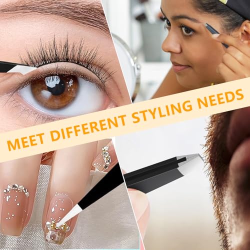 Black 4-Piece Stainless Steel Tweezers Set - Precise Eyebrow and Craft Tweezers