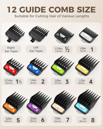VGRPRO 12-Piece Color-Coded Clipper Guard Set with Ear Taper Combs