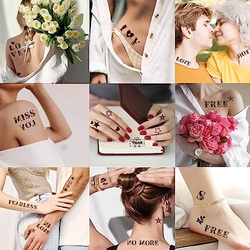 Letter Temporary Tattoo Female Girl, 12 Black Forged English Letters, Flowers English Letters waterproof Tattoo Stickers, for Adult Children's Body Arm Birthday Party Gifts