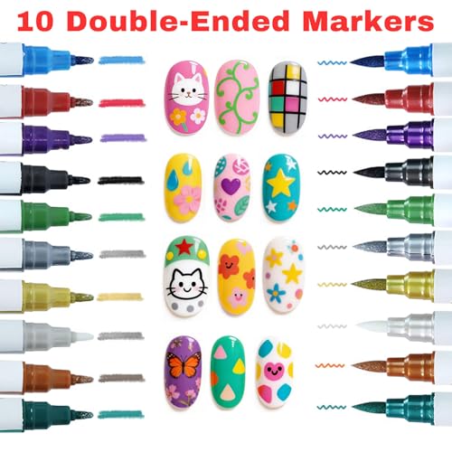 Metallic Nail Art Pens Set, 10 Colors Dual-Tip