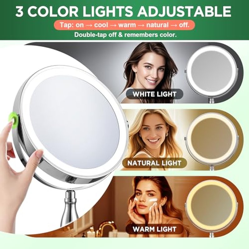 30X Magnifying Makeup Mirror with Lights & 5000mAh Battery
