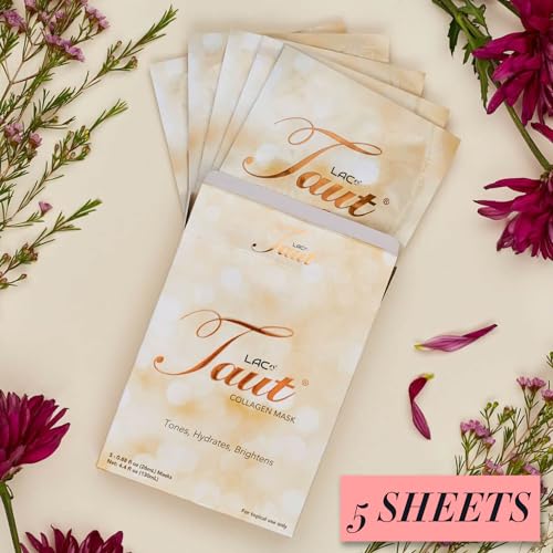 TAUT Collagen Face Mask ? 5 Sheet Pack with Hyaluronic Acid, Marine Collagen & Vitamin C ? Hydrating, Anti-Aging Sheet Mask for Firm, Glowing Skin ? Korean Skincare Inspired