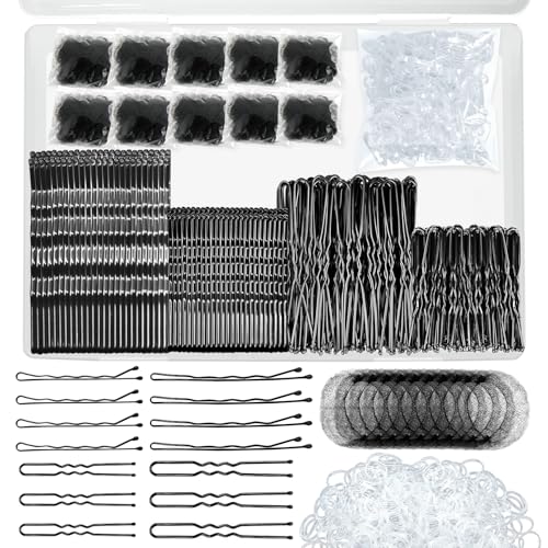 510 Piece Black Bobby Pins & Hair Clips Set with Nets