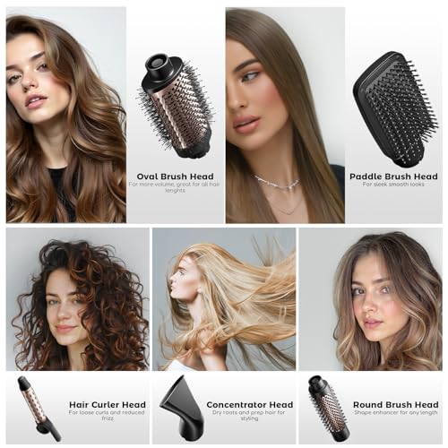 Tresses Touch 5-in-1 Hair Dryer Brush Set Rose - Hot Air Styler for Salon Blowouts, Smooth Curls, Volumizing & Straightening