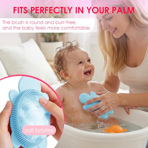 Children's Shower Brush, Silicone Body and Back Exfoliating Mitt - Soft Bristles, Gentle Exfoliation, Cute Turtle Design Makes Children Love Bathing(Wathet)