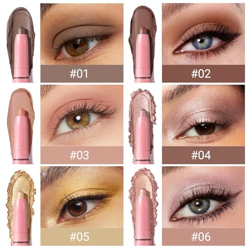 Erinde 6-Color Eyeshadow Stick Set, Waterproof Matte & Shimmer