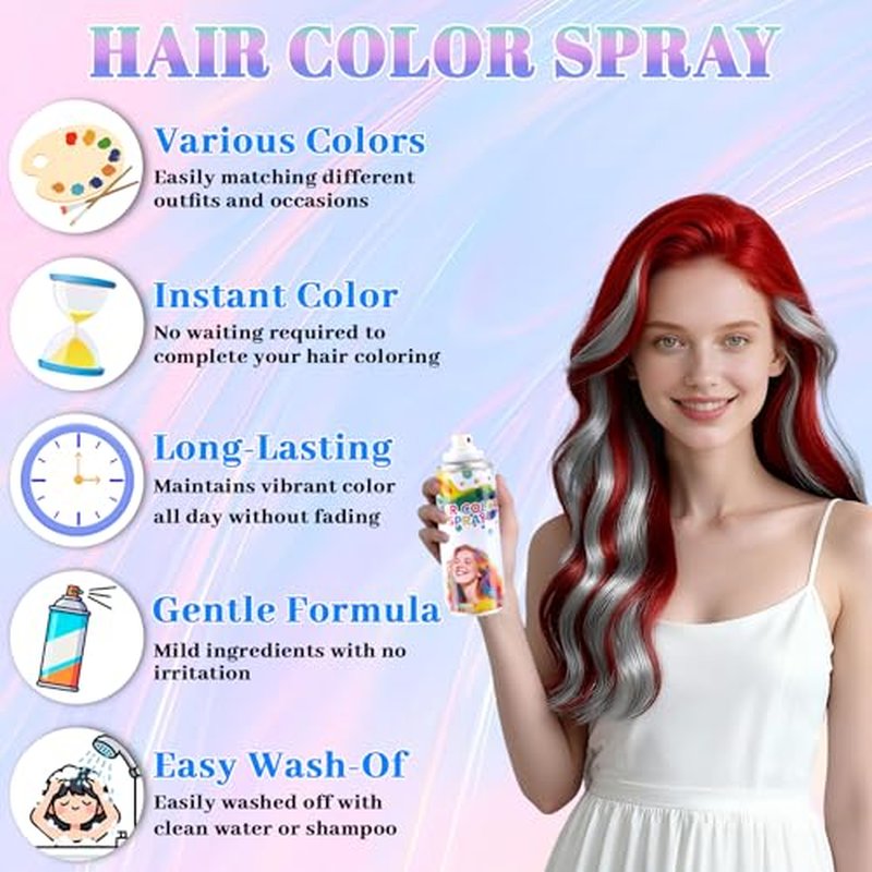 Washable Temporary Hair Color Spray for Women & Kids - Non-Toxic & Quick-Drying