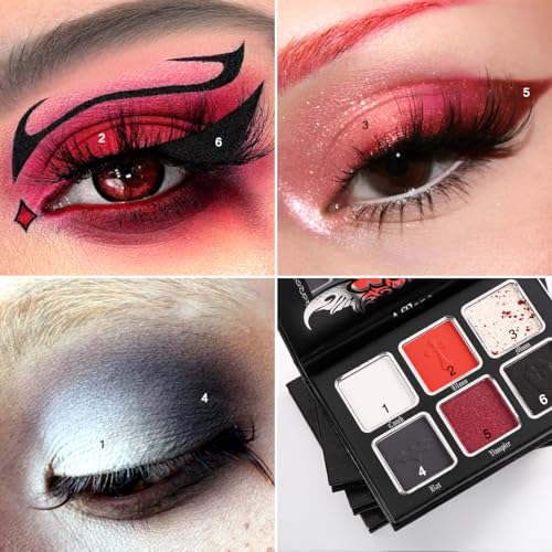 La Catrina 6-Color Goth Eyeshadow Palette - Red Black Matte Shimmer