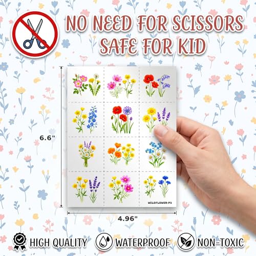 96 PCS Wildflower Temporary Tattoos for Kids