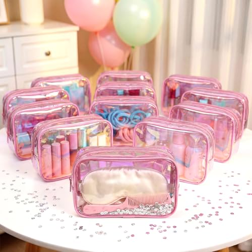 Holographic Makeup Bag Set of 12 - Clear Iridescent Cosmetic Pouches
