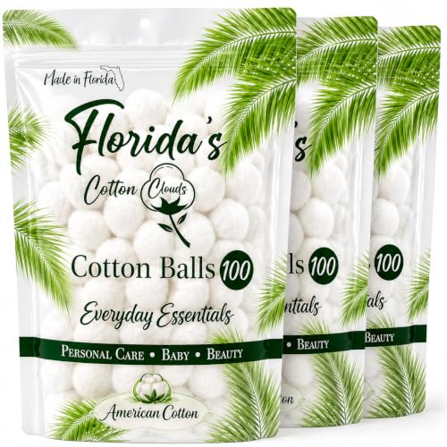 Purified American Cotton Balls 300 Count (3 Pack) - Soft & Absorbent