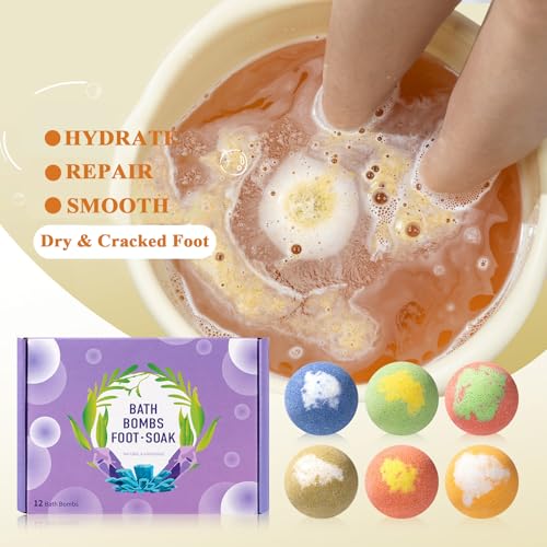 SHEEYOON Organic Foot Bath Bombs 12-Pack - Herbal Foot Soak for Dry Feet