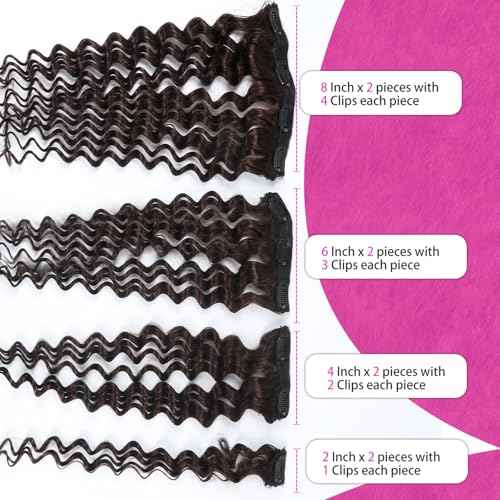 Curly Clip in Hair Extensions Real Human Hair 20inch 120g Invisible & Seamless 100% Brazilian Remy Human Extension Deep Wave Clip ins Extensions Double Weft 8 PCS with 20 Clips #2 Dark Brown