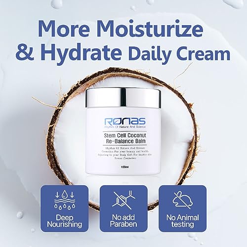 Ronas Stem Cell Coconut Rebalance Balm Anti Aging Cream Face Neck Moistureizer for Women Coconet oil Soothing and Powerful moisturization Shea butter Deep softening Korean Skin Care 3.3fl oz