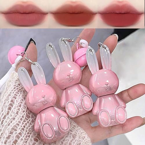 3-Color Matte Liquid Lipstick Set with Bunny Keychain