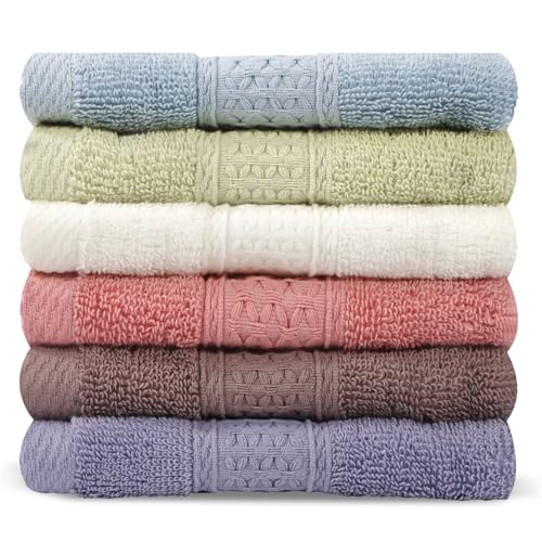 INFICRIME 100% Cotton Washcloths Set - 6-Pack 13x13 Soft Absorbent Towels