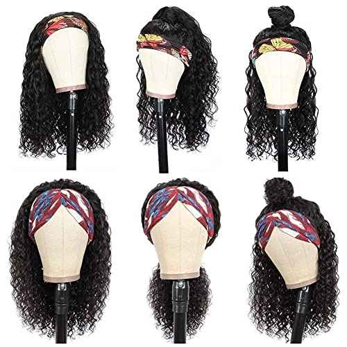 Water Wave Headband Wig Human Hair for Black Women 18 Inch Wet and Wave Headband Wig Brazilian Virgin Hair Glueless None Lace Front Water Wave Wigs Human Hair Natural Black 150% Density