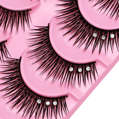 10 Pair Diamond False Eyelashes with Rhinestones, 3D Fluffy