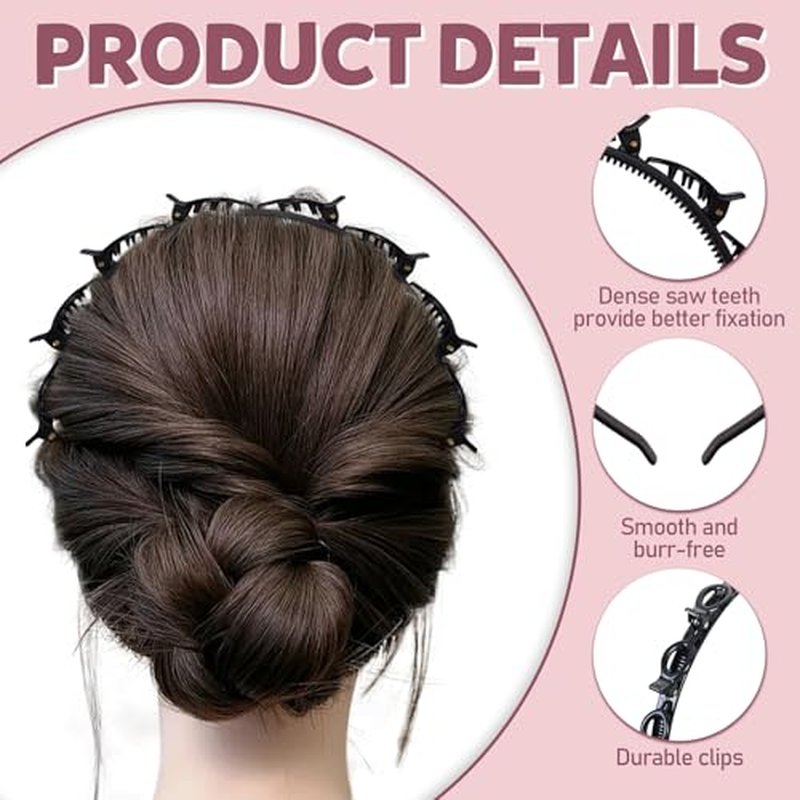 6-Pack Double Teeth Hair Headbands with Clips, Black & Brown