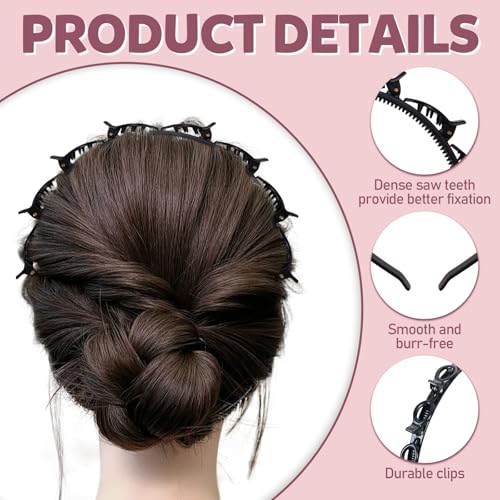 6-Pack Double Teeth Hair Headbands with Clips, Black & Brown