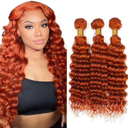 Ginger Deep Wave Human Hair Bundles - 8A Grade, 26-30 Inch