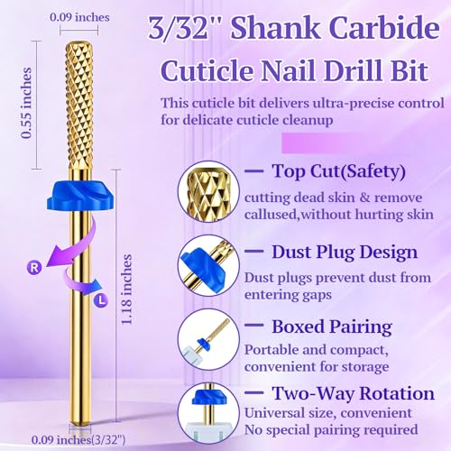 FANTEXY Carbide Cuticle Drill Bit 3/32'' Universal Shank