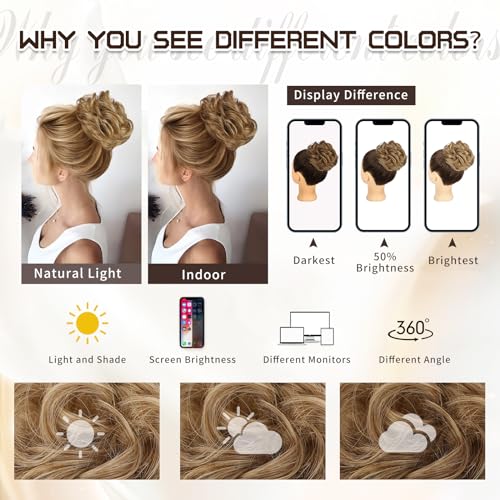 HMD Messy Bun Hair Piece Wavy Curly Scrunchies for Women Hair Bun Hair Piece Elastic Hair Bun Scrunchies Synthetic Chignon Ponytail Hair Extensions Tousled Updo Hairpieces for Women（6A）